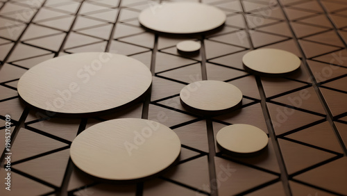 Geometric shapes arranged on triangular grid pattern surface