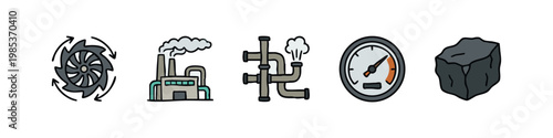 Icons Illustrating Industrial Processes and Measurement