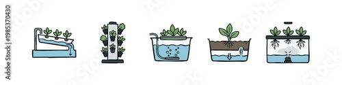 Icons Illustrating Hydroponic Farming Systems