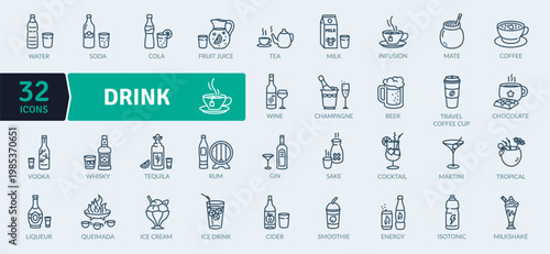 A set of 32 editable drink icons for web and app design
