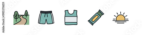Running and Outdoors Icons: Path, Shorts, Tank Top, Energy Bar, Sunrise