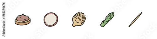Canapé and Food Icons: Spread, Radish, Artichoke, Asparagus, Toothpick