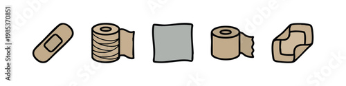 Medical bandage icons, colored in beige and grey.