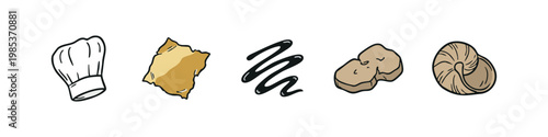 Chef and Baking Icons: Chef Hat, Pastry, Sauce, Bread, Croissant