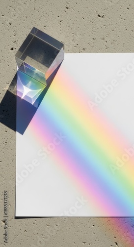 Prism refracts light into rainbow colors.