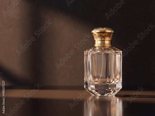 Elegant Crystal Perfume Bottle with Gold Cap, Luxurious and Sophisticated