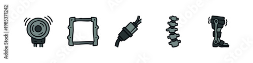 Robotics and Medical Icons: Motor, Frame, Connector, Spine, Leg Brace