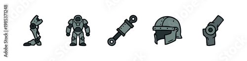 Robotics and Prosthetics Icons: Leg, Suit, Cylinder, Helmet, Knee