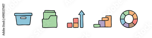 Business Organization and Data Analytics Hand Drawn Icon Collection