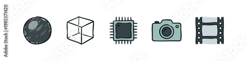 Digital Media Hardware and 3D Graphic Design Icons Set