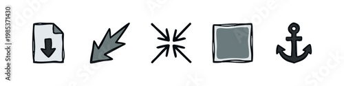 Navigation Symbols and Miscellaneous Utility Icons Hand Drawn Style