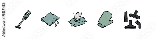 Vacuum Cleaner and Specialized Cleaning Equipment Hand Drawn Icons