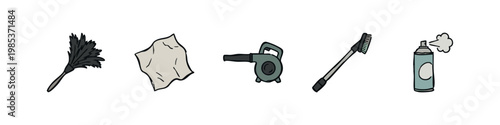 Household Cleaning Tools and Maintenance Supplies Icon Collection