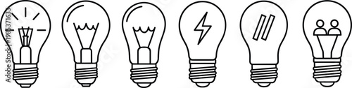 Light bulb icon set with idea energy electricity innovation and creative thinking symbols in outline style design