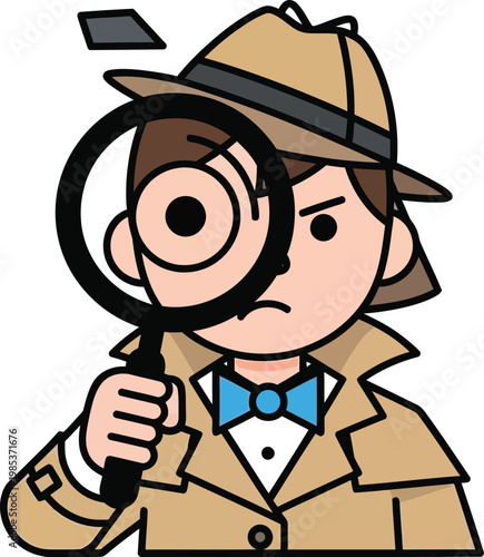 Detective Investigator Examining Evidence with Magnifying Glass