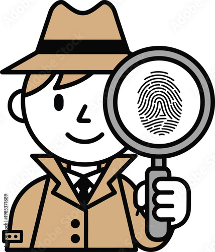 Detective with Magnifying Glass Inspecting Fingerprint