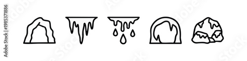 Set of hand drawn cave and icicle outline icons