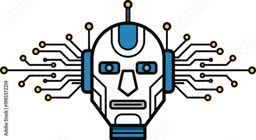 Robotic Head with Circuitry - Artificial Intelligence Concept