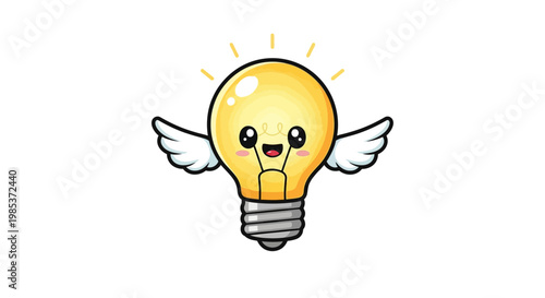 Adorable cartoon light bulb with wings, representing a bright idea