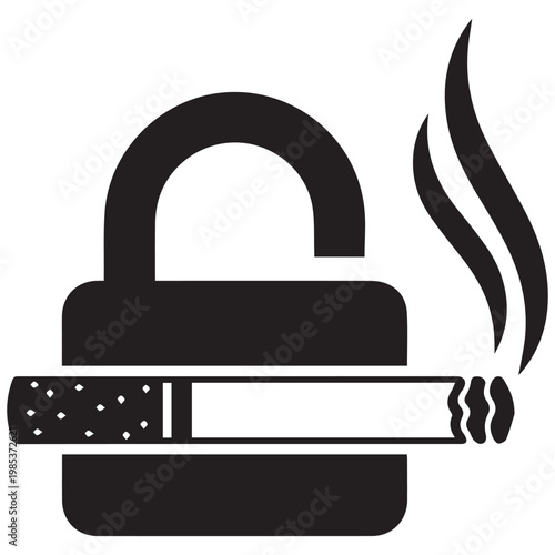 Burning cigarette combined with a heavy padlock, representing smoking addiction and the difficulty to quit, cigarette