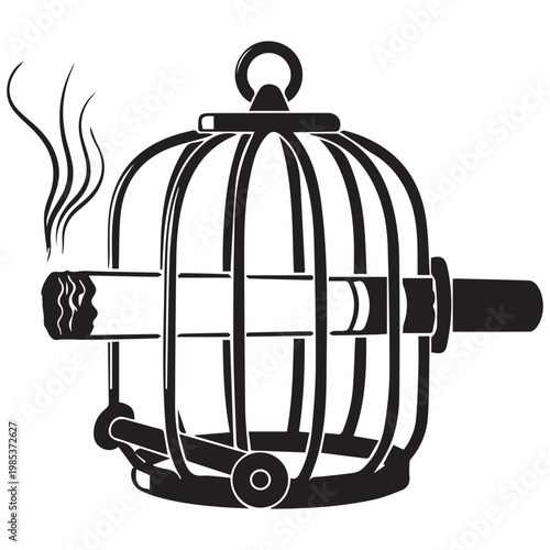 Cigarette burning inside a restrictive birdcage symbolizing addiction and the loss of freedom cigarette addiction