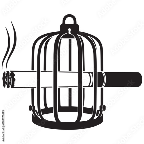 Cigarette inside birdcage icon with cigarette birdcage addiction imprisonment isolated illustration silhouette