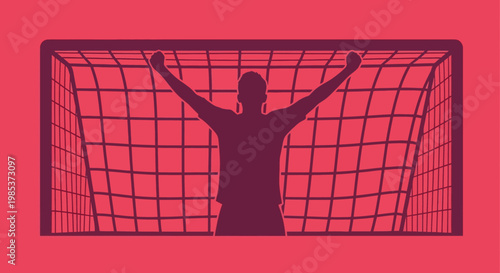 Goalkeeper Celebrating in Soccer Net.