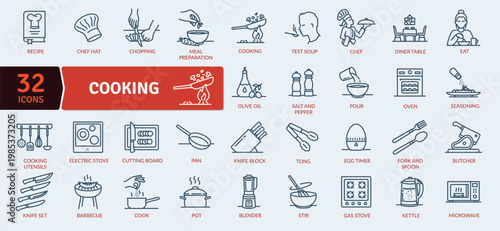 A set of 32 editable cooking icons for web and infographic use