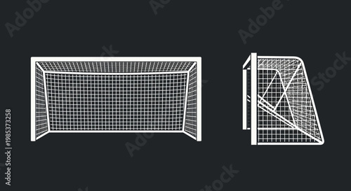 Soccer goal net and side view.