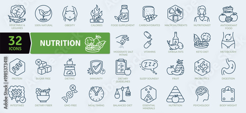 A set of 32 editable nutrition icons for web and infographic use