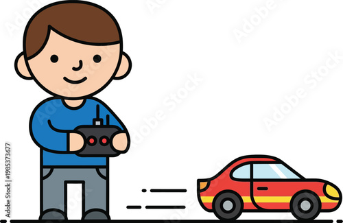 Boy Playing with Remote Control Car Toy