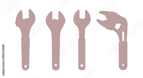 Set of Adjustable Pipe Wrenches and Mechanical Hand Tools