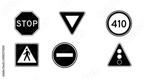 Free Download Road signs collection with different shapes and symbols on white background - GFXLoad