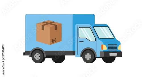 Blue Delivery Truck with Brown Cardboard Box Illustration