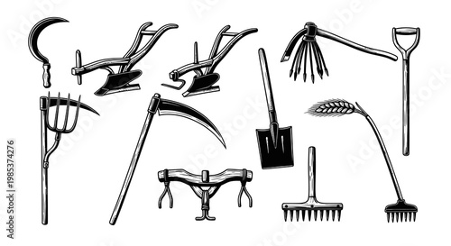 Traditional Hand Tools for Farming and Agriculture Vector
