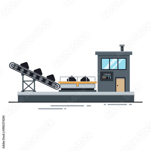 Industrial conveyor belt transporting coal to processing plant building