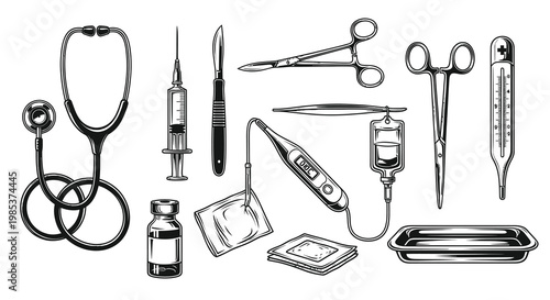 Professional Medical and Surgical Equipment Illustration Set