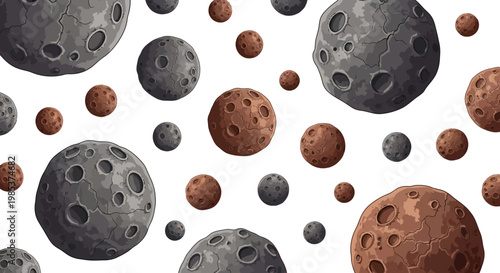 Cartoon Asteroids and Meteors Seamless Pattern with Craters