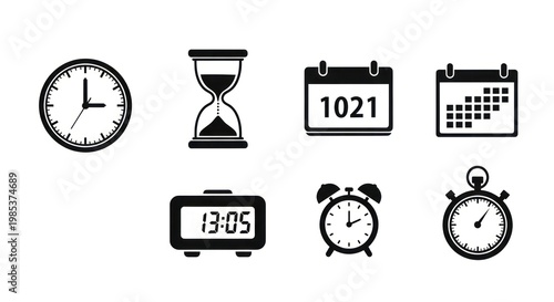 Set of timekeeping devices icons for schedules and deadlines