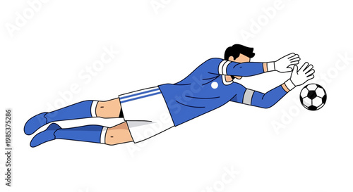 Soccer player diving to catch ball.