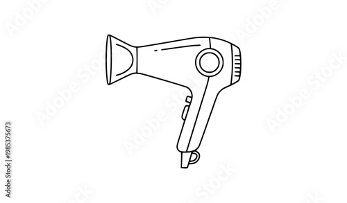 A minimalist line art illustration of a hair dryer