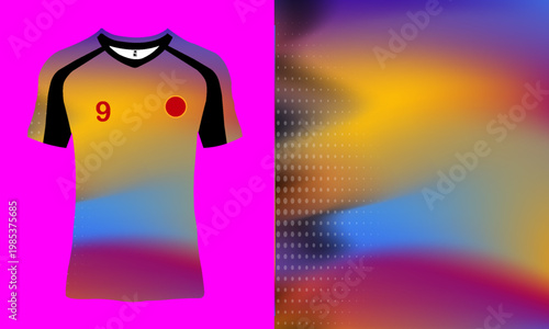 The polo shirt uses beautiful shades. Dark purple at the collar and gradually changes to pink with a dotted pattern that is a gradient pattern, making the shirt look dimensional and interesting.