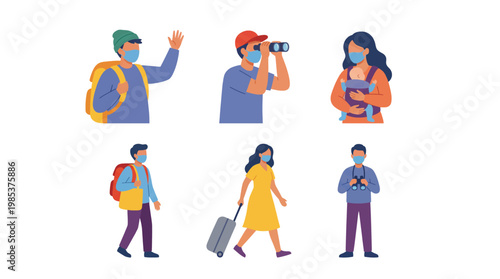 Diverse People Wearing Face Masks for Safe Travel and Outdoor Leisure