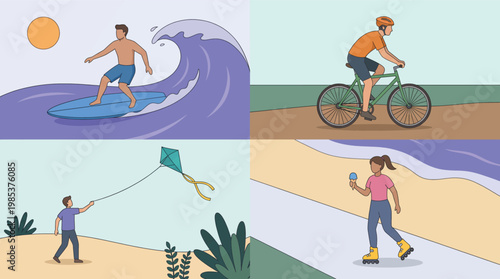 People Enjoying Diverse Outdoor Summer Recreational Activities