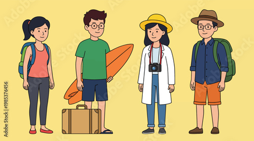 Diverse Group of Travelers Ready for Various Vacation Adventures