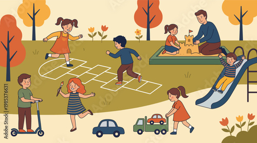 Children Play Outside on Autumn Day