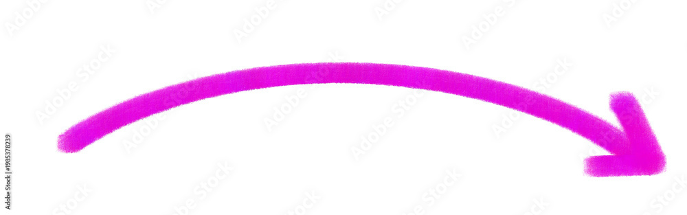 Fototapeta premium Pink hand drawn curved arrow pointing right and down