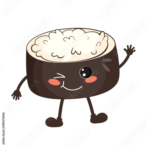 Kawaii sushi character with happy face on white background showing cute food concept fun. Vector illustration