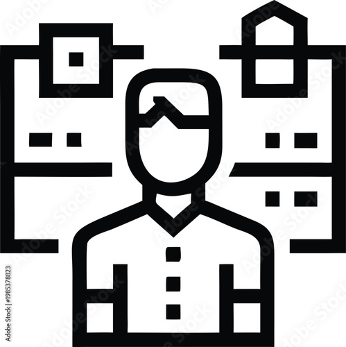 Man overseeing supply chain process with interconnected boxes showing logistics flow