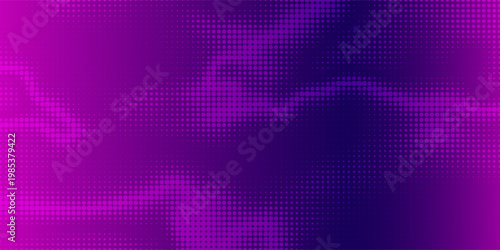 Bright purple blue halftone pattern. Gradient polka dots background. Modern vector illustration. Abstract curves. Points backdrop. Dotted spotted pattern. Monochrome template for web design